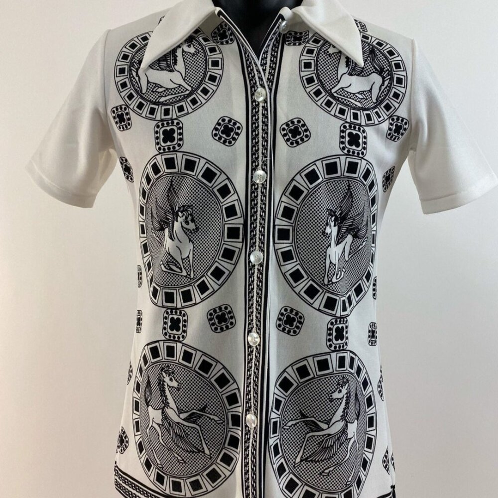 Vintage 1990s Pegasus Small White Black Greek Button Novelty Print